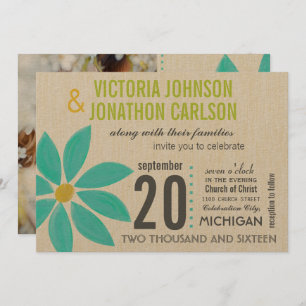 Photo Turquoise Stylised Daisy Wedding Invitations