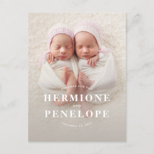 Photo twin modern typographic birth holiday postcard