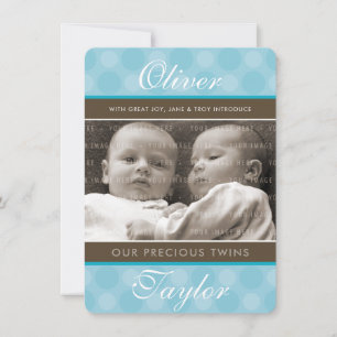 PHOTO TWINS BIRTH ANNOUNCEMENT cute boys blue