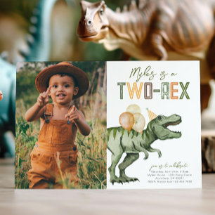 Photo Two-Rex Dinosaur Birthday Invitation