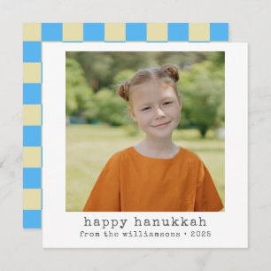 Photo Typewriter Retro Blue Chequerboard Hanukkah Holiday Card