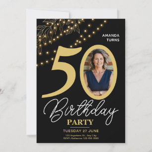 Photo Typography Botanical Elegant 50 Birthday Invitation