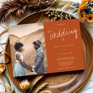 Photo Typography Burnt Orange Wedding Invitation