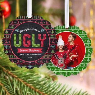 Photo Ugly Sweater Christmas Chalkboard Holiday Tree Decoration Card