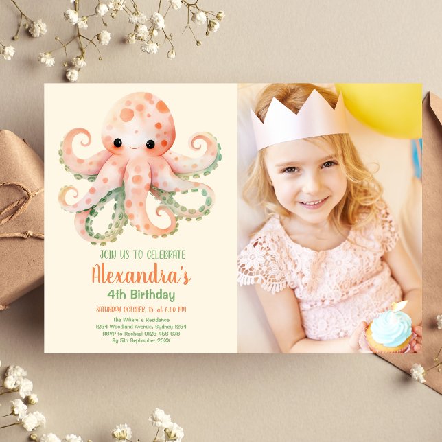 Photo Under the Sea Watercolor Birthday  Invitation (Creator Uploaded)