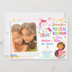 Photo Unicorn and Princess birthday invitation