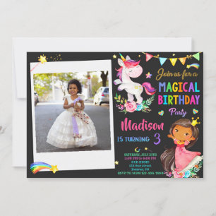 Photo Unicorn and Princess birthday invitation