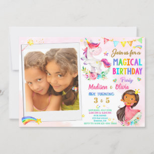 Photo Unicorn and Princess birthday invitation