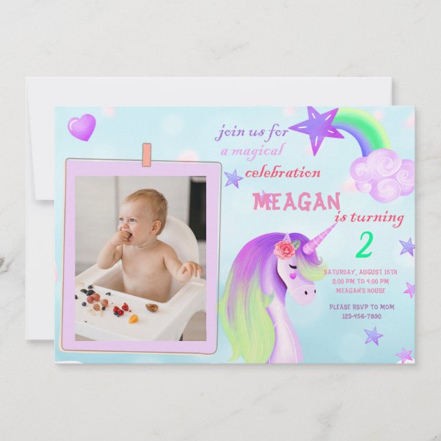 Photo Unicorn birthday Invitation (Front)