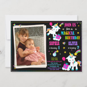 Photo Unicorn birthday invitation Joint birthday