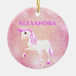 Photo Unicorn Glitter Cute Pink Kids Ceramic Ornament