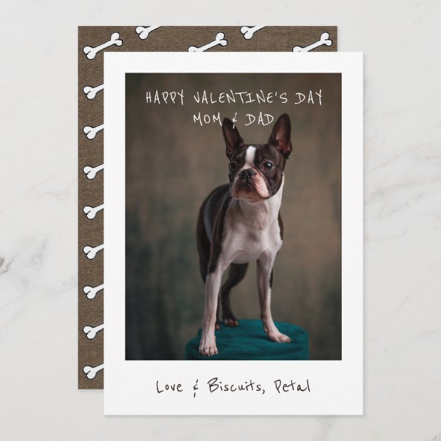 Photo Valentine For Mum And Dad From Dog   Holiday Card (Front/Back)