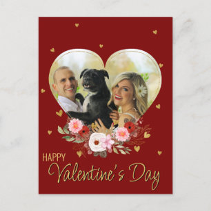 Photo Valentines Day Heart Gold Glitter Hearts Red Holiday Postcard