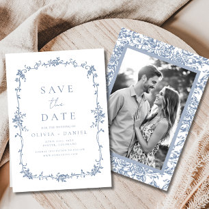 Photo Victorian Floral Dusty Blue French Wedding  Save The Date