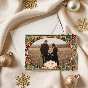 Photo Victorian Holly & Berry Christmas Holiday Card
