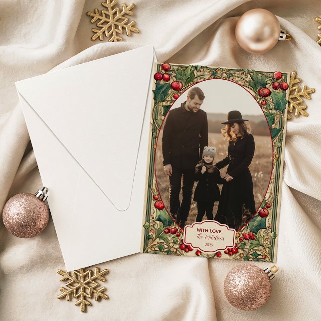 Photo Victorian Holly & Berry Christmas Holiday Card (Creator Uploaded)