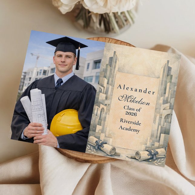 Photo Vintage Architecture Drawing Graduation Announcement (Creator Uploaded)