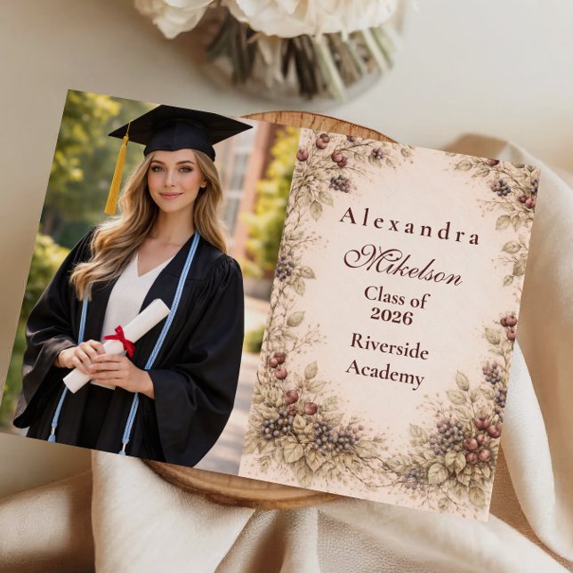 Photo Vintage Berry Botanical Graduation Party Announcement (Creator Uploaded)