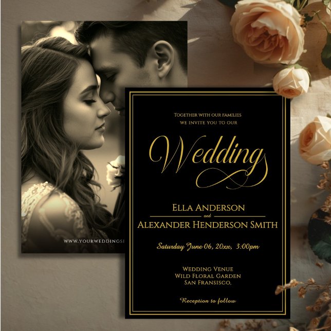 Photo Vintage Black Wedding Invitation (Cinematic Photo Vintage Black Wedding Invitation)