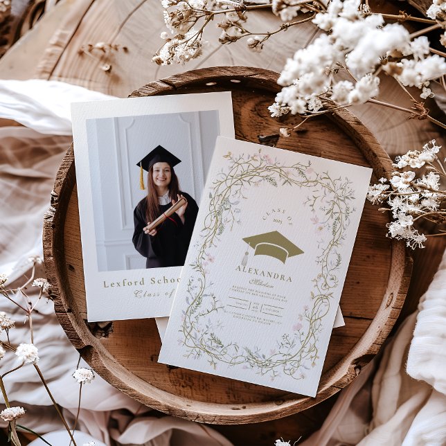 Photo Vintage Botanical Floral Graduation Invitation (Creator Uploaded)