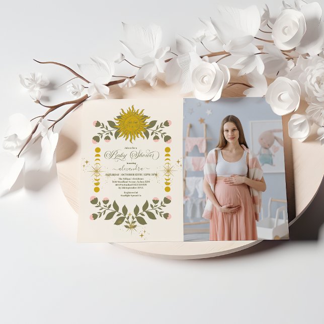 Photo Vintage Celestial Botanical Baby Shower Invitation (Creator Uploaded)