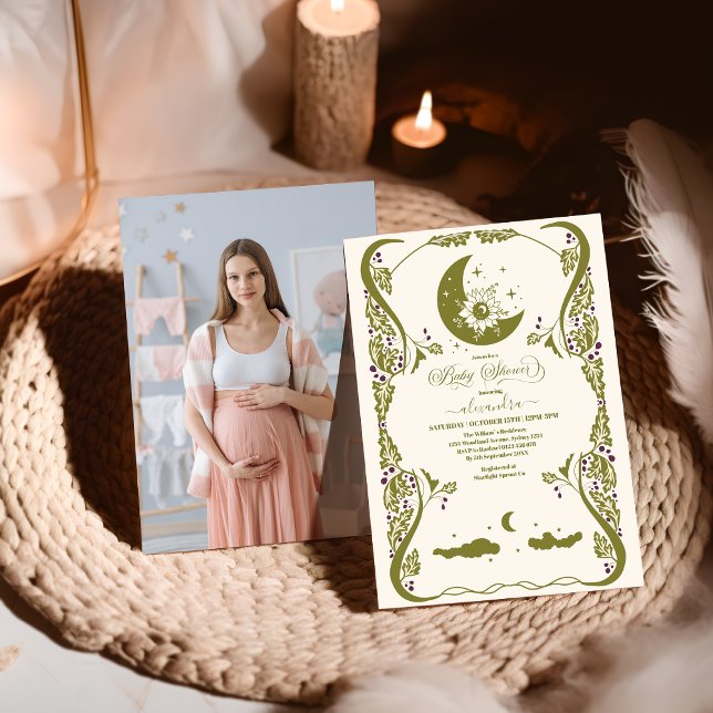 Photo Vintage Celestial Botanical Baby Shower Invitation (Creator Uploaded)