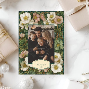 Photo Vintage Christmas Floral Holiday Card