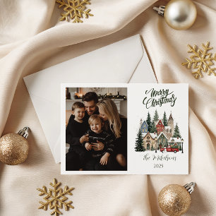 Photo Vintage Christmas Village Holiday Card