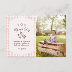 Photo Vintage Cowgirl Rodeo Gingham Girl Birthday Thank You Card