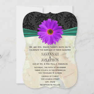 Photo Vintage Damask Emerald Purple Gerber Wedding Invitation