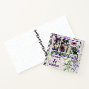 Photo Vintage Floral Purple Wedding Guest Book