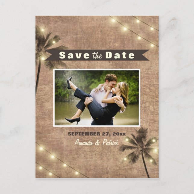 Photo Vintage Palm Tree Save the Date Postcards (Front)