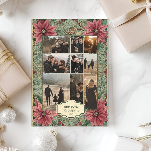 Photo Vintage Poinsettia Christmas Holiday Card