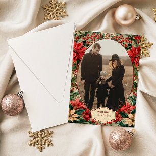 Photo Vintage Poinsettia Holiday Card