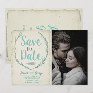 Photo Vintage rustic wreath Wedding Save the date