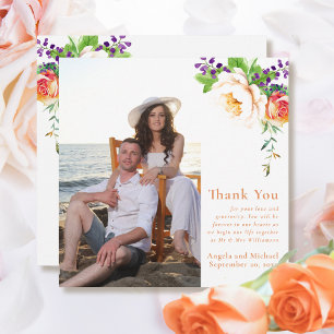 Photo Watercolor Apricot Green Floral Botanical Invitation