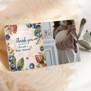 Photo Watercolor Berry Sweet Baby Shower Thank You Card