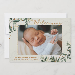 Photo Watercolor Botanical Collage 4 Photos Birth Announcement