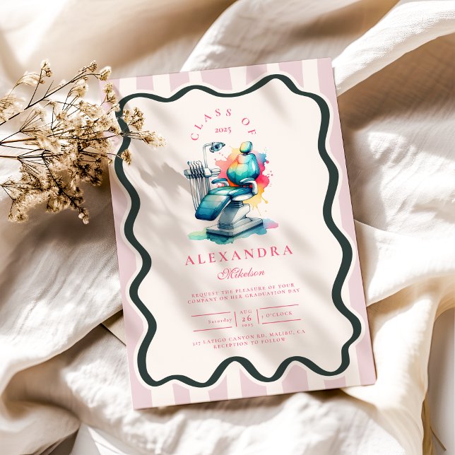 Photo Watercolor Female Dentist Graduation Invitation (Creator Uploaded)