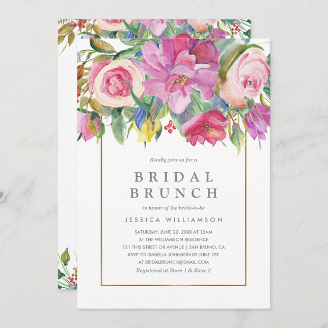Photo Watercolor Floral Bridal Brunch Invitation (Front/Back)
