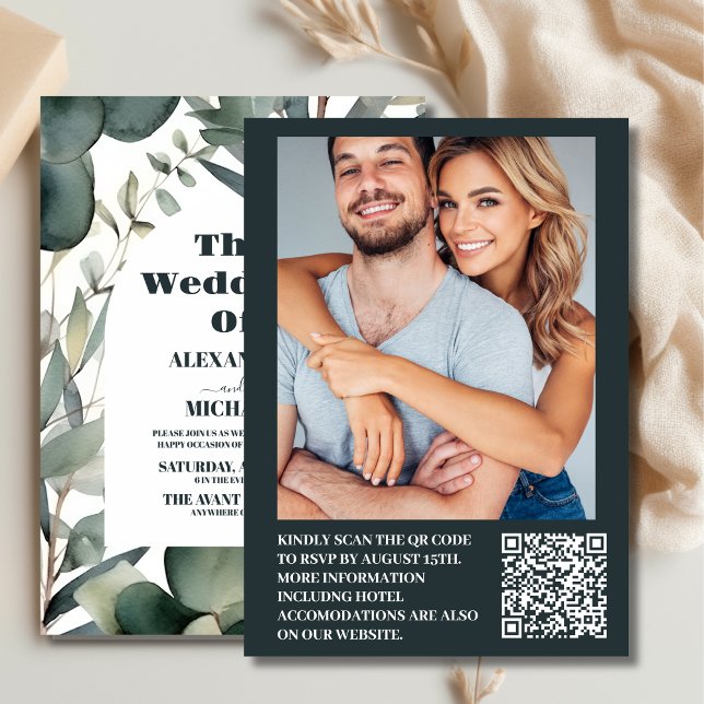 Photo Watercolor Greenery Eucalyptus Wedding Invitation (Creator Uploaded)