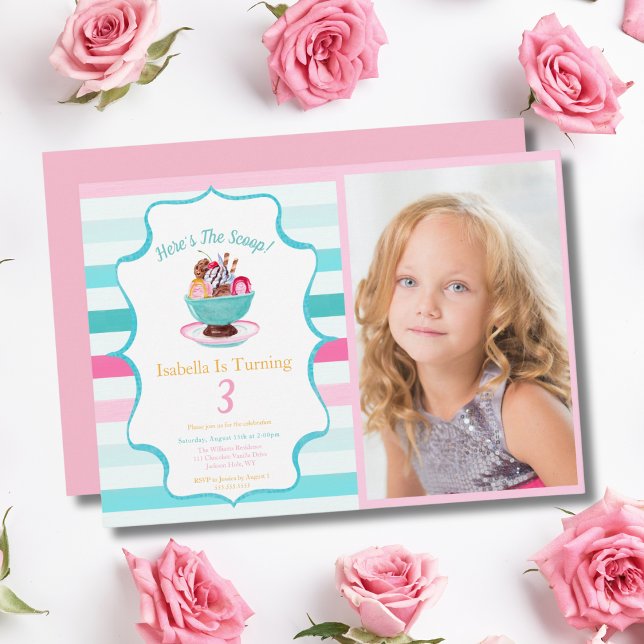 Photo Watercolor Ice Cream Sundae Birthday Invitation (Creator Uploaded)