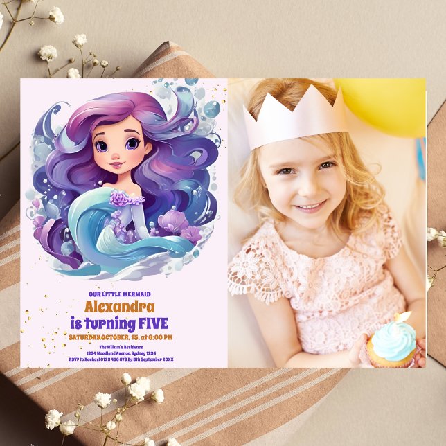 Photo  Watercolor Mermaid Birthday Party Invitation (Creator Uploaded)