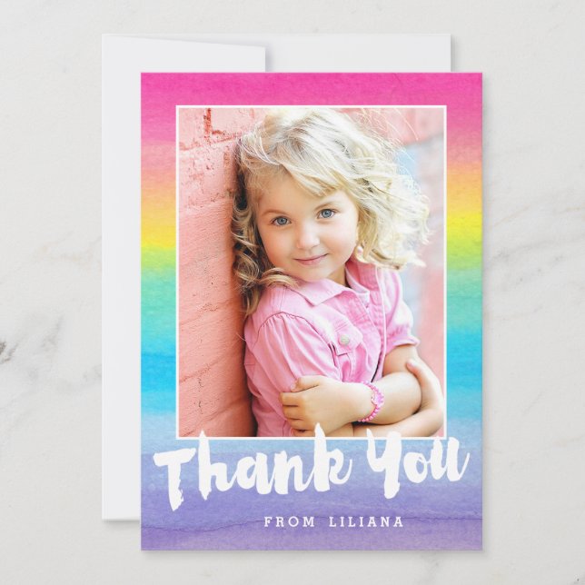 Photo Watercolor Rainbow Thank You Card (Front)