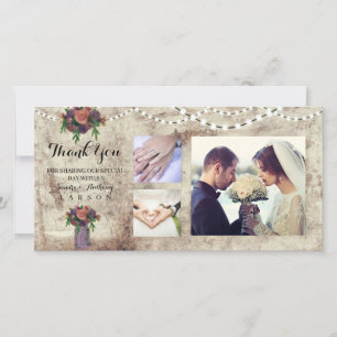 Photo Watercolor Rose Mason Jar Wedding Thank You Card