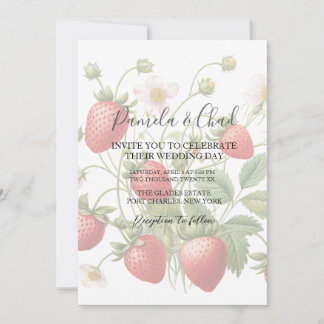Photo Watercolor Strawberries QR Code Wedding Invitation