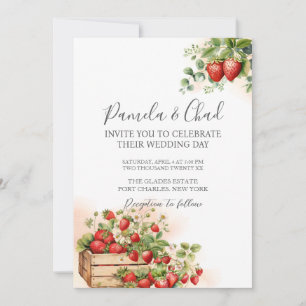 Photo Watercolor Strawberries QR Code Wedding Invitation