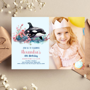 Photo Watercolor Whale Under the Sea Birthday Invitation