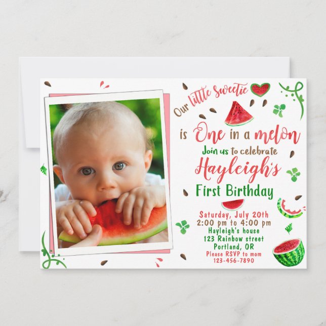 Photo Watermelon birthday invitation 1st birthday (Front)