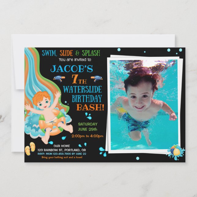 Photo Waterslide birthday invitation Splish splash (Front)